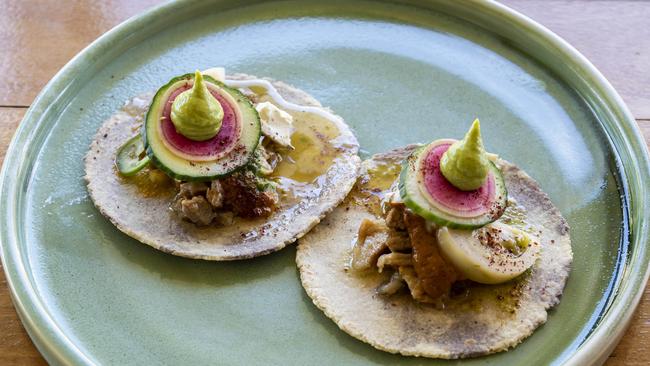 Lamb tacos on house-made corn tortillas at Mama Taco. Picture: Mark Cranitch