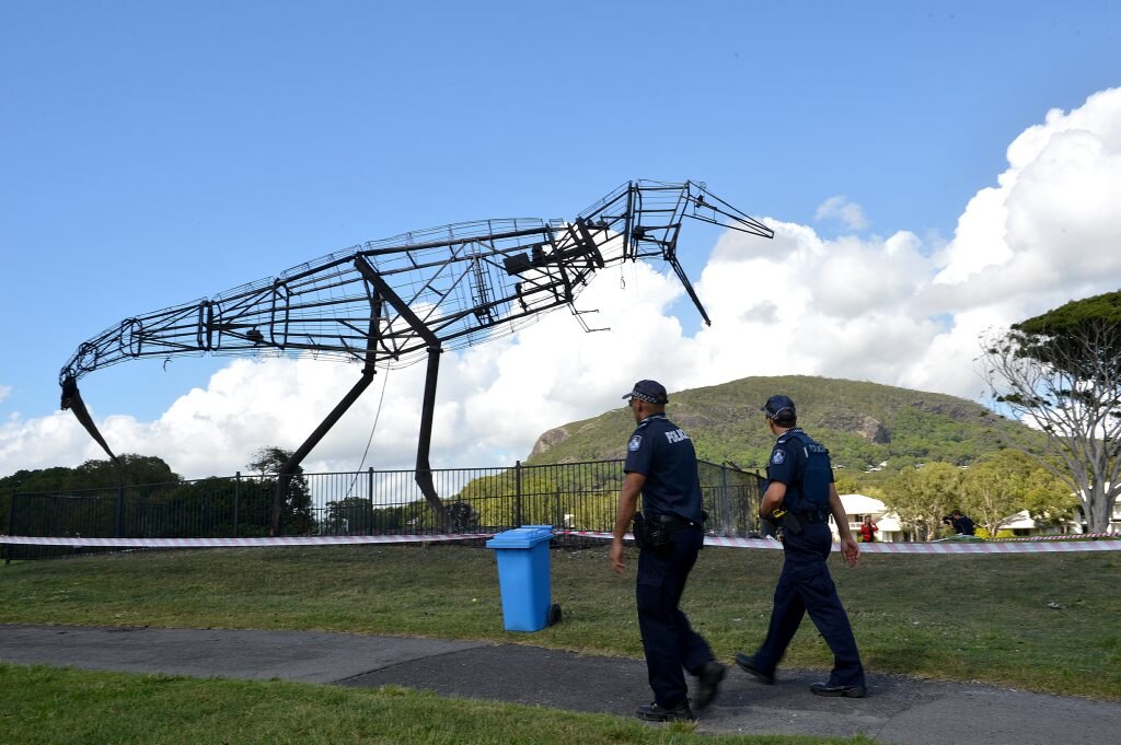 Jeff the Dionsaur is destryed by fire at the Palmer Coolum Resort Photo: Warren Lynam / Sunshine Coast Daily. Picture: Warren Lynam