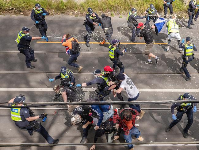 Capsicum spray was deployed in a bid to stop the wild crowd. Picture: Jason Edwards