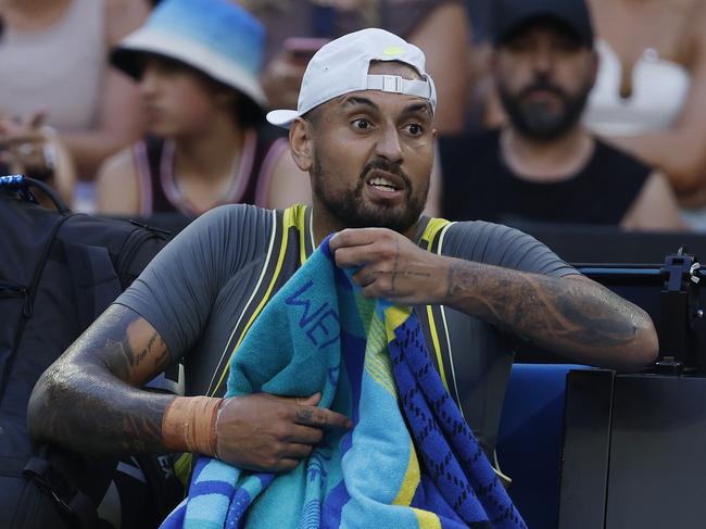 Nick Kyrgios during his first round loss to Jacob Fearnley at John Cain Arena. Picture: Michael Klein