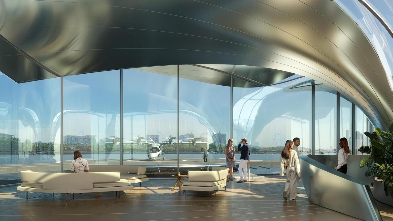 An artist’s impression of the new Vertiport on Brisbane River. Picture Supplied