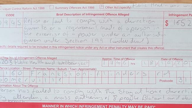 One of the fines issued to the teens riding their bikes at Somerville.