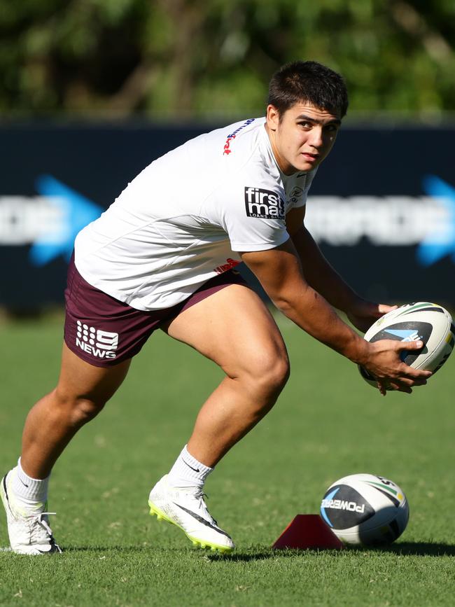 Jayden Nikorima at Brisbane Broncos training. Picture: Darren England.