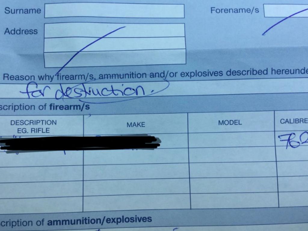 John Hart today handed in his semiautomatic rifle to police.