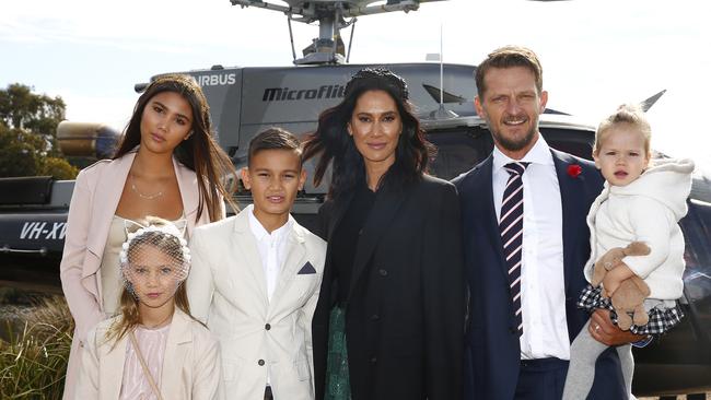 Lindy Klim, her husband Adam Ellis and their children Stella Rama-Ellis, Frankie Rama-Ellis and Rocco Rama-Ellis are ready for Family Day. Picture: Sam Tabone/Getty Images for Uber.