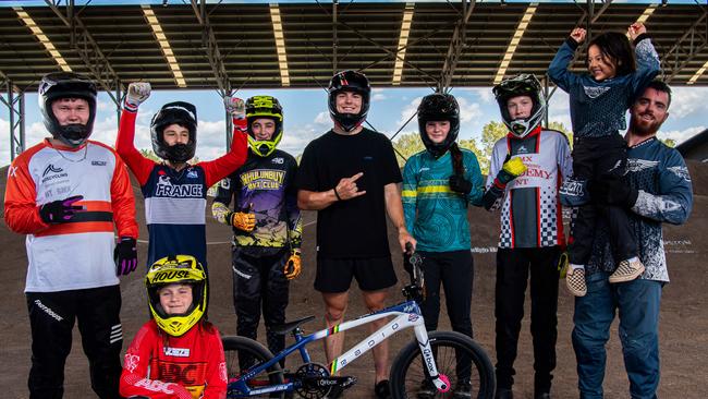 Ballarat born and World Number 1 BMX racing rider Josh Jolly spent time with Palmerston's Satellite City BMX Club ahead of the 2024 NT Titles. Picture: Pema Tamang Pakhrin.