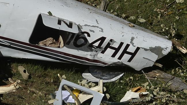 The wreckage of a Piper PA-60 Aerostar twin-engine aircraft that crashed near San Pedro de los Milagros, east from Medellin.