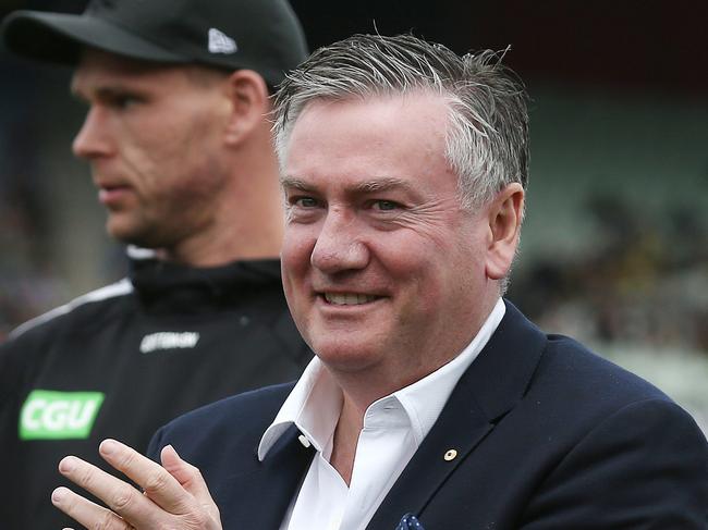 VFLW Grand Final. 22/09/2019. Collingwood vs Bulldogs at Ikon Park, Carlton.   Collingwood president Eddie mcGuire claps the VFLW girls after winning the premiership   . Pic: Michael Klein.