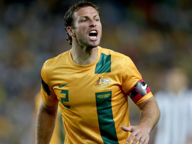 Australia's Lucas Neill shouts  during the Australian Socceroos vs Costa Rica Friendly game at Allianz Stadium.Moore Park . Picture Gregg Porteous