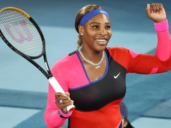 Serena Williams enjoys a win during the 2021 Australian Open.