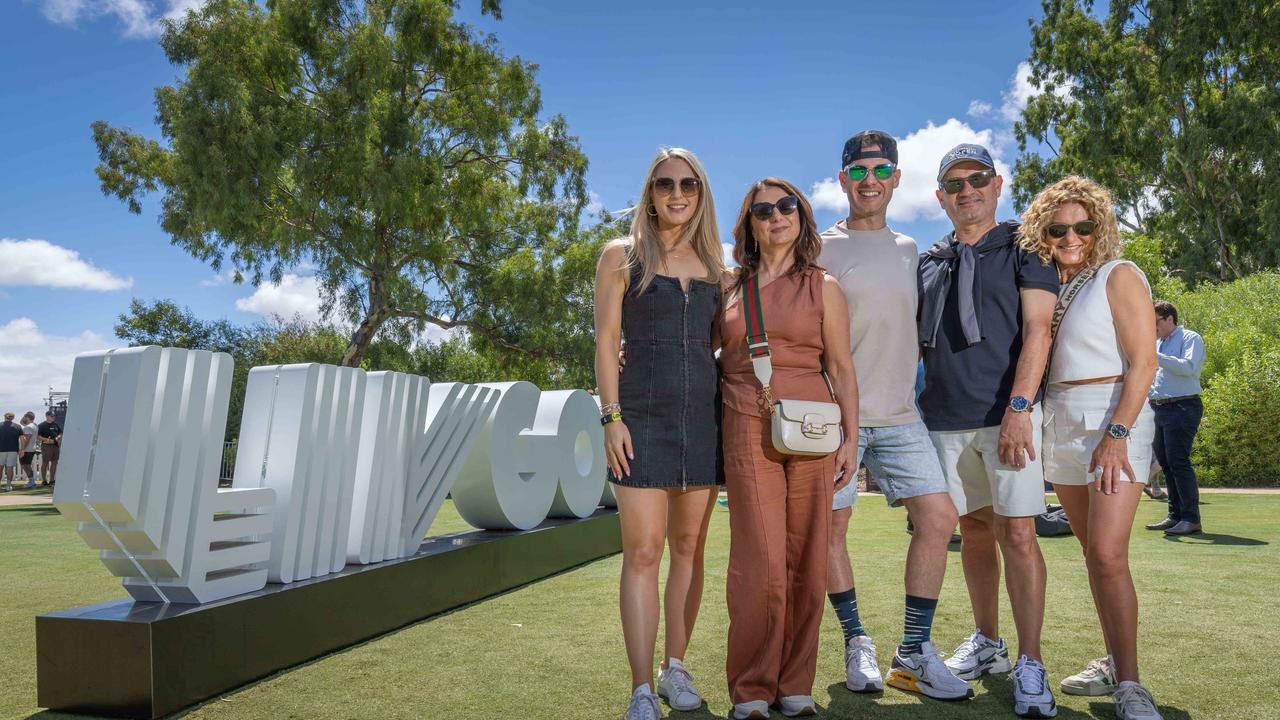 Jane Monaco, Teresa Monaco, Steven Monaco, Tony Monaco and Lucy Monaco at LIV Golf Day 1. 25. Feb 14th 2025. Picture: Ben Clark