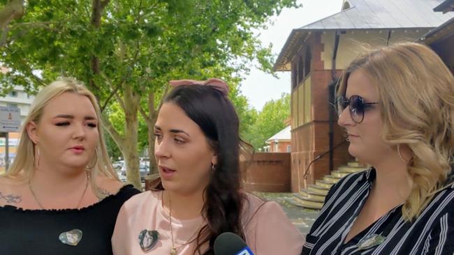 Allecha Boyd’s sister, Rhiannon (centre), speaks to the media after the sentencing. Picture: Toby Vue