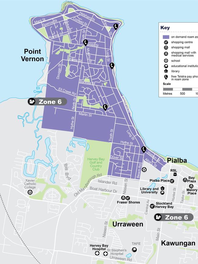 Map of on-demand 714 Kan-Go bus service in Point Vernon, Hervey Bay.