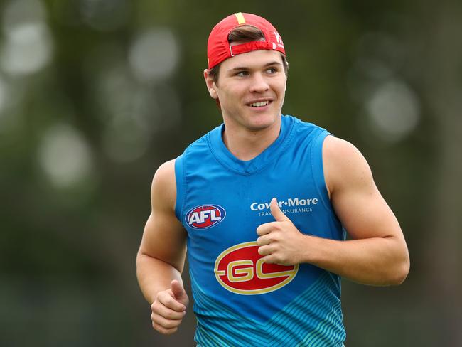 Connor Budarick runs during a Gold Coast Suns AFL training session on May 27, 2020 in Gold Coast, Australia. (Photo by Chris Hyde/Getty Images)