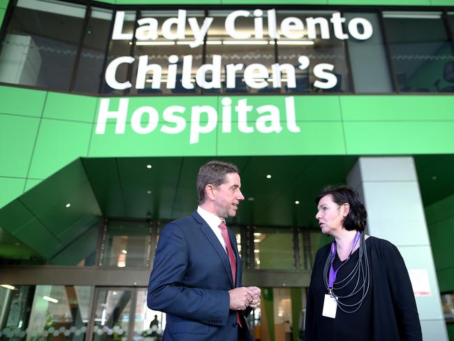 Former State Health Minister Cameron Dick outside the Queensland Children’s Hospital, formerly called the Lady Cilento Children's Hospital, with Fionnagh Dougan in 2015. Picture: Jack Tran