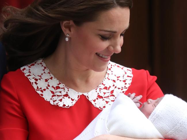 Catherine, Duchess of Cambridge, pictured with Prince Louis hours after his birth on April 23, 2018. Picture: Getty Images