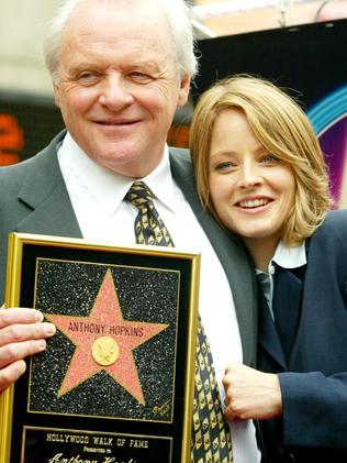 Actor Sir Anthony Hopkins poses with Actress Jodie Foster at the ceremony where he was honored with a Star on the Hollywood Walk of Fame in 2003. Picture: Splash.
