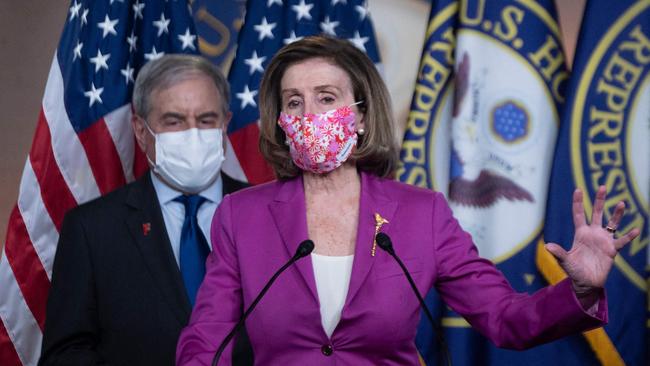 US Speaker of the House Nancy Pelosi speaks during a news conference with House Democrats on Capitol Hill.