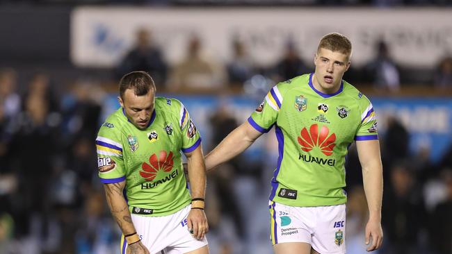 A dejected Canberra's Josh Hodgson after the Cronulla Sharks v Canberra Raiders NRL match at Southern Cross Group Stadium, Cronulla. Picture: Brett Costello