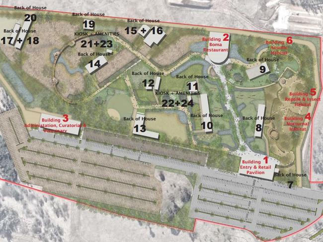 Artist Impression of a proposed Zoo in Western Sydney. Sydney Zoo, Bungarribee Park Site Plan : not to scale