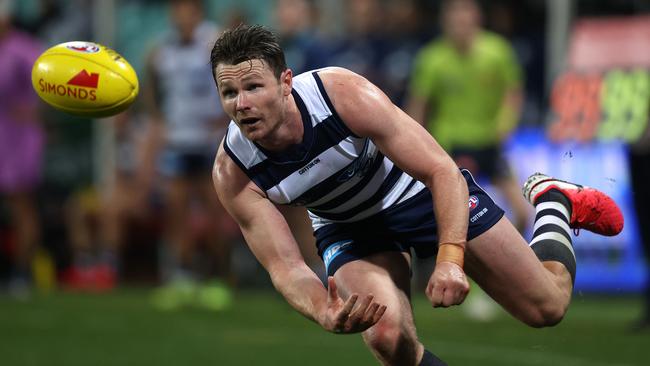 Patrick Dangerfield wins another hard ball. Picture: Phil Hillyard