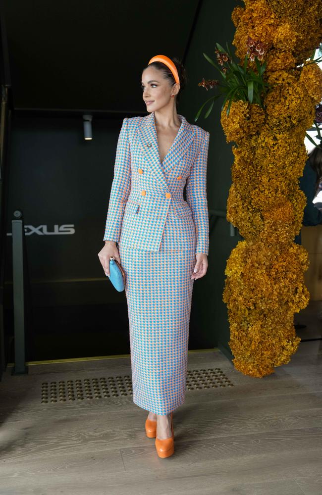 Former Miss Universe Australia Olivia Molly Rogers stunned in a skirt suit. Picture: Getty