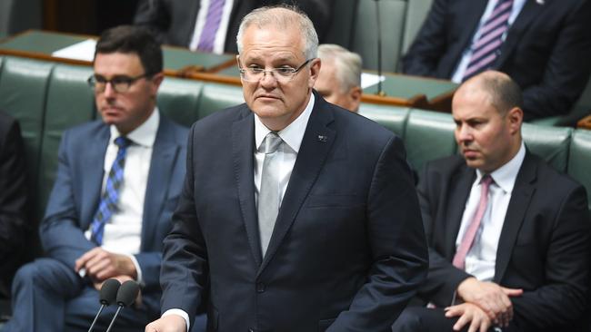 Scott Morrison speaks during the bushfires condolences motion in the House of Representatives. Picture: AAP.