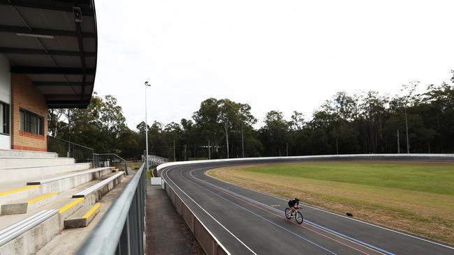 Caitlin McCarty enjoying the revamped facilities at the Nerang velodrome. Photograph: Jason O'Brien