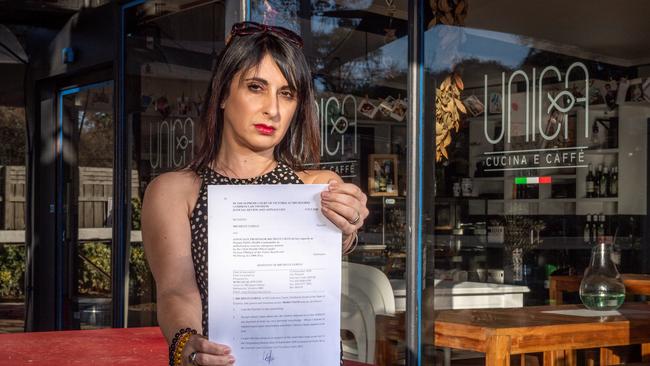 Unica Cucina e Caffe restaurant owner Michelle Loielo is taking the Victorian government to court over lockdown restrictions. Picture: Jake Nowakowski