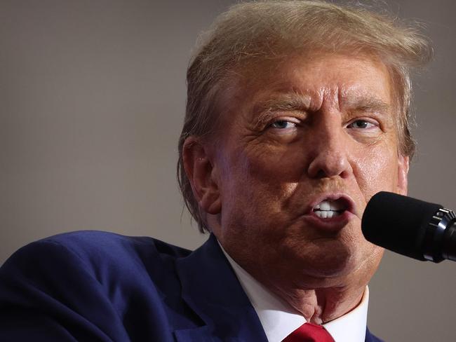 GREEN BAY, WISCONSIN - APRIL 02: Former President Donald Trump speaks to guests at a rally on April 02, 2024 in Green Bay, Wisconsin. At the rally, Trump spoke next to an empty lectern on the stage and challenged President Joe Biden to debate him. The Wisconsin primary is being held today.   Scott Olson/Getty Images/AFP (Photo by SCOTT OLSON / GETTY IMAGES NORTH AMERICA / Getty Images via AFP)