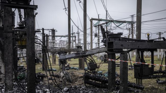 A crater is seen at high voltage substation switchyard which stands partially destroyed after the Ukrenergo power station was hit by a missile strike on October 10th, as Russia launched attacks throughout Ukraine. (Photo by Ed Ram/Getty Images)
