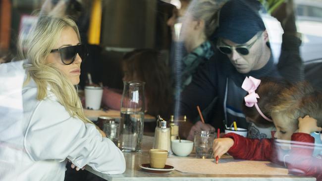 Roxy Jacenko and husband Oliver Curtis have brunch at Bills restaurant , Bondi Beach with their two children Pixie, 5, and Hunter, 3. Picture: Jenny Evans