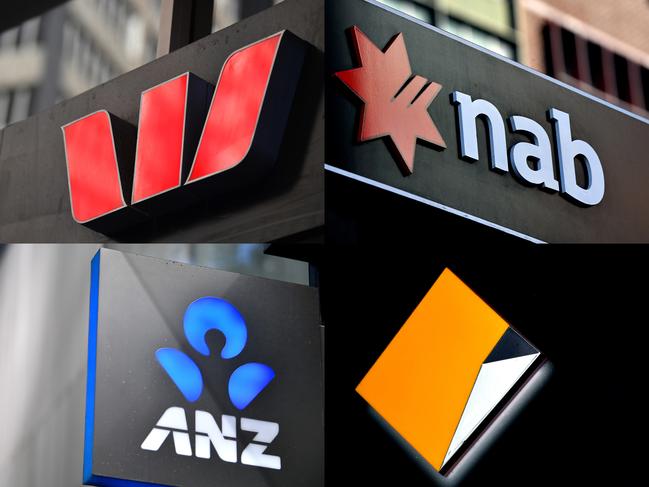 A composite image of signage of Australia's 'big four' banks ANZ, Westpac, the Commonwealth Bank (CBA) and the National Australia Bank (NAB) signage in Sydney, Saturday, May 5, 2018. (AAP Image/Joel Carrett) NO ARCHIVING