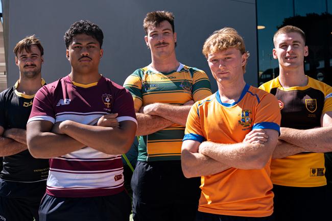 Some of the AIC competition's finest products, including John Bryant (St Laurence's, Souths), Ryan Smith (St Patrick's, Brothers), Will McCulloch (Padua, Norths), Vaiuta Latu (St Peters, Brothers) and Tom Howard (Ashgrove, University). Picture: Erick Lucero/QRU Media.