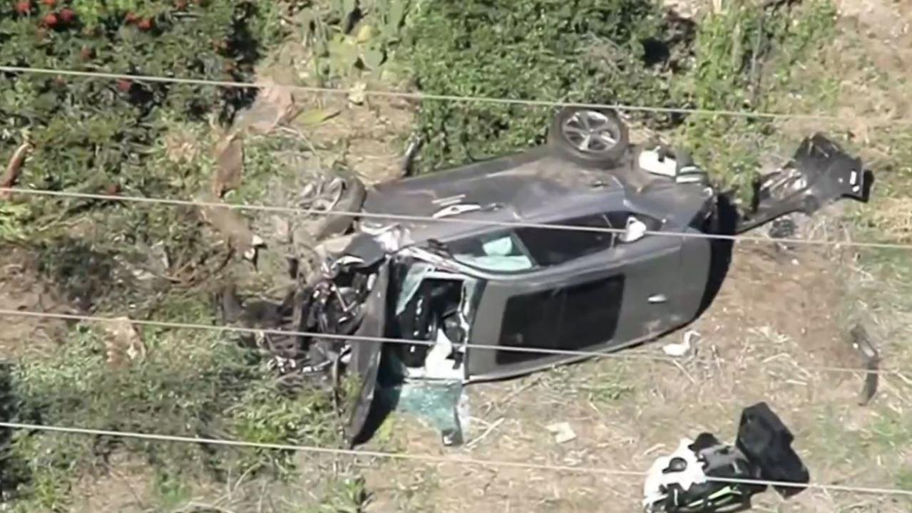 Golf superstar Tiger Woods had to be extricated from his car with the jaws of life and rushed to hospital with major injuries after a horror rollover in Los Angele, Picture: nbcnews