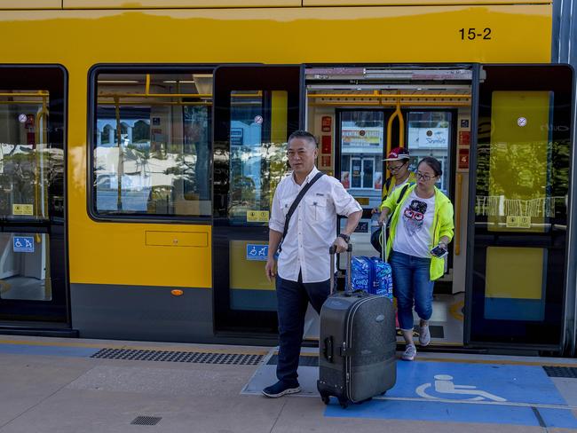 Opening morning of the Stage 2 of the Gold Coast light rail (g:link). The Broadbeach South stop.  Picture: Jerad Williams