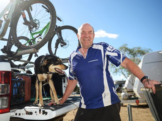 Rein Peet with his dog Bella have a stop over in Rockhampton to ride the First Turkey Mountain Bike Reserve trails.