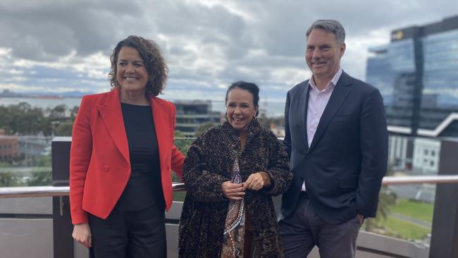 Corangamite MP Libby Coker, Indigenous Australians Minister Linda Burney and Corio MP Richard Marles presented at a forum on the Voice in Geelong. Picture: Michaela Meade