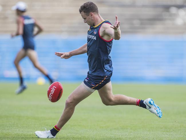 A fit Brodie Smith in action at Crows training prior to Christmas.