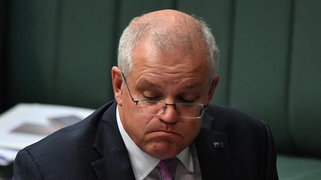 Prime Minister Scott Morrison reacts during Question Time in the House of Representatives at Parliament House on March 15, 2021 in Canberra, Australia. Photo: Sam Mooy/Getty Images