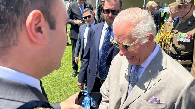 Parramatta Lord Mayor Martin Zaiter presents King Charles with a Parramatta medallion. Picture: Facebook