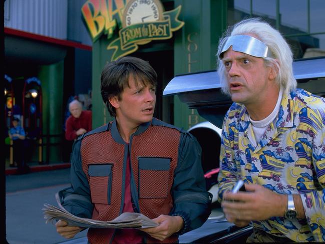 Michael J Fox and Christopher Lloyd in a scene from the movie Back to the Future Part II. The first movie gave rise to the term “Slacker” about Generation X. Supplied by Foxtel Movies.