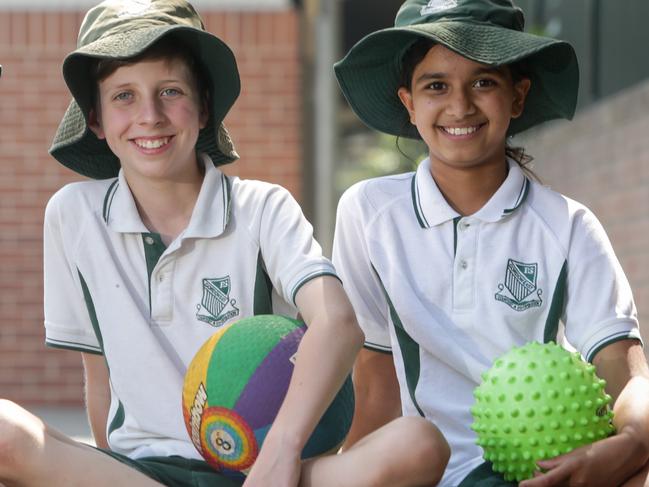 iPlay is a program rolling out in NSW schools that helps teachers learn how to encourage children to play and be active. Students, L to R,  Isabel Bown, 10, Rohan Parikh, 12, Fred Bown, 12, and Asha Parikh, 10, at Gordon East Public School, Sydney. Pic Liam Driver