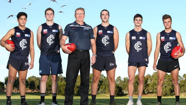 Croydon under-19's coach Simon Fielding with players Aaron Nicholas, Aiden Pemberton, James Ando, Trent Dodd and Ryland Witnish. Picture: Ian Currie