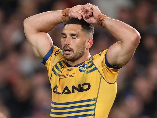 SYDNEY, AUSTRALIA - OCTOBER 02: Ryan Matterson of the Eels looks dejected during the 2022 NRL Grand Final match between the Penrith Panthers and the Parramatta Eels at Accor Stadium on October 02, 2022, in Sydney, Australia. (Photo by Mark Kolbe/Getty Images)