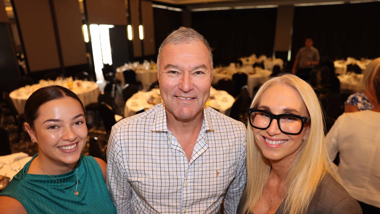 Isabel Murray, John Paul Langbroek and Peta Cotterill Gold Coast Central Chamber of Commerce at the Economic Health Check Breakfast 2024 at Mantra on View Surfers Paradise for Gold Coast at Large. Picture: Portia Large