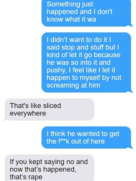 The woman messaged her friend the night of the incident. Picture: Mockup