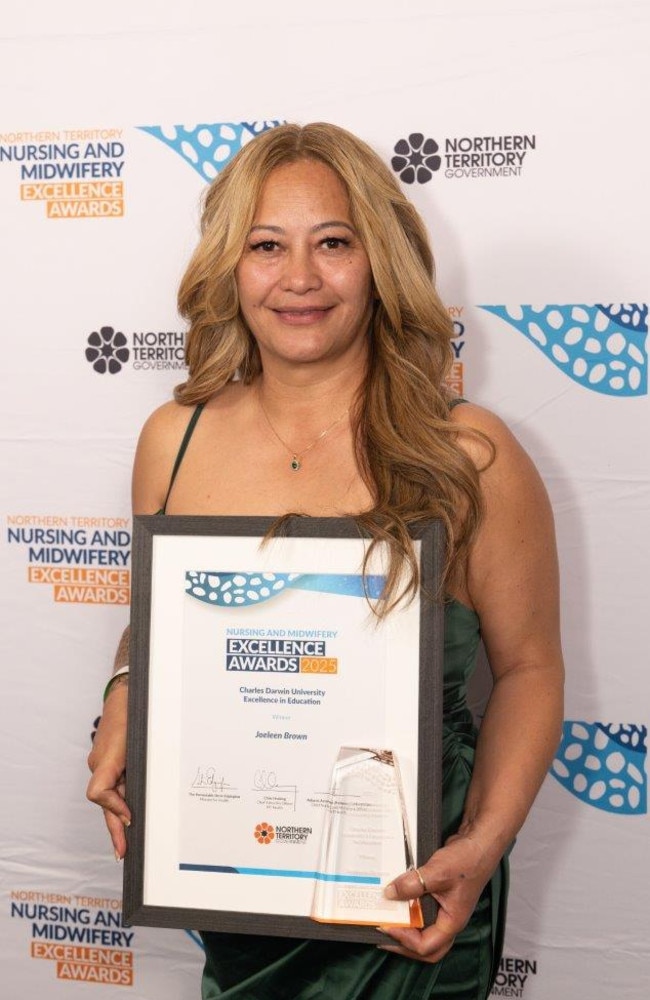 Charles Darwin University Excellence in Education award winner Joeleen Brown. The 2025 NT Nursing and Midwifery Excellence Awards were held at Mindil Beach Casino Resort, Darwin, on May 10. Picture: Supplied/Georgia Politis.