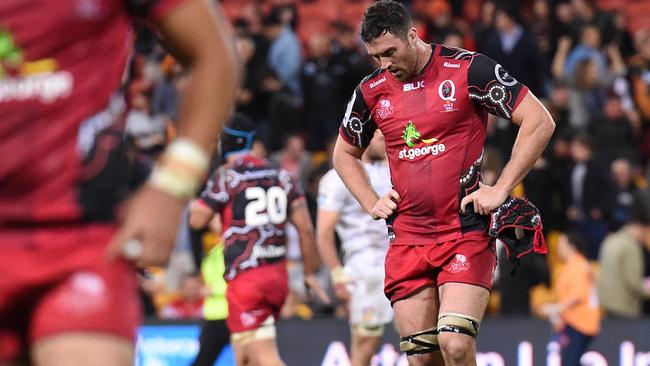 Caderyn Neville of the Queensland Reds reacts after their loss to the Waikato Chiefs