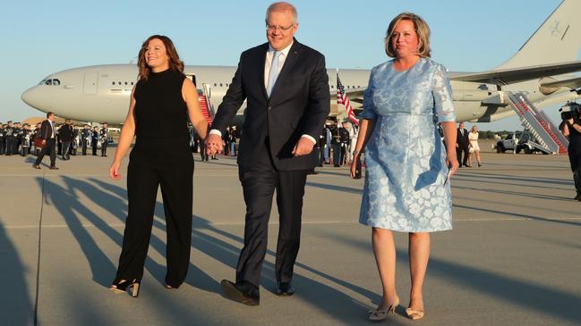 Scott Morrison and wife Jenny arrive in Washington, USA ahead of their State dinner with President Trump tomorrow night. Picture: Adam Taylor